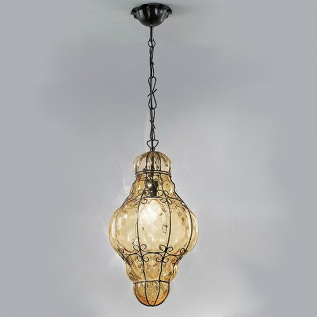 Suspension SY-TIEPOLO 1435 E27 LED INOX classique en acier soufflé lustre en verre de Murano à l'intérieur