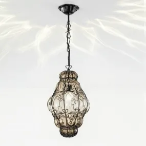 Suspension SY-TIEPOLO 1435 E27 LED INOX classique en acier soufflé lustre en verre de Murano à l'intérieur