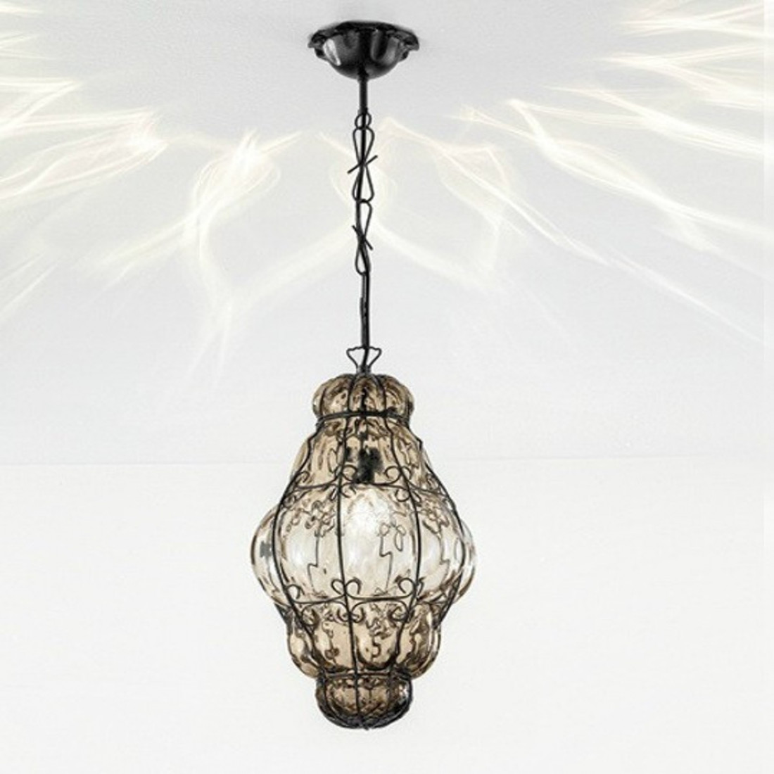 Suspension SY-TIEPOLO 1435 E27 LED INOX classique en acier soufflé lustre en verre de Murano à l'intérieur