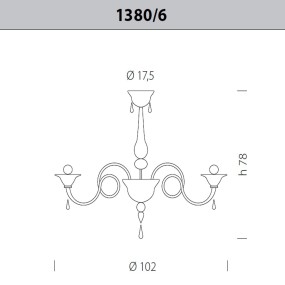 Plafonnier SY-DOLFIN 1380 6 LUMIÈRES E14 Plafonnier LED classique à plusieurs lumières avec verre interne de Murano