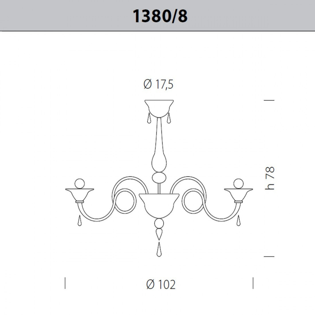 SY-DOLFIN 1380 8 LIGHTS E14 LED plafonnier, plafonnier classique multi-lumière, intérieur en verre de Murano