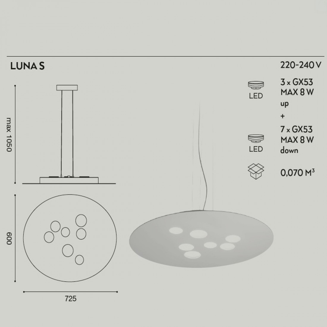 Sospensione GE-LUNA S GX53 LED biemissione alluminio bianco opaco tortora lampadario moderno interno