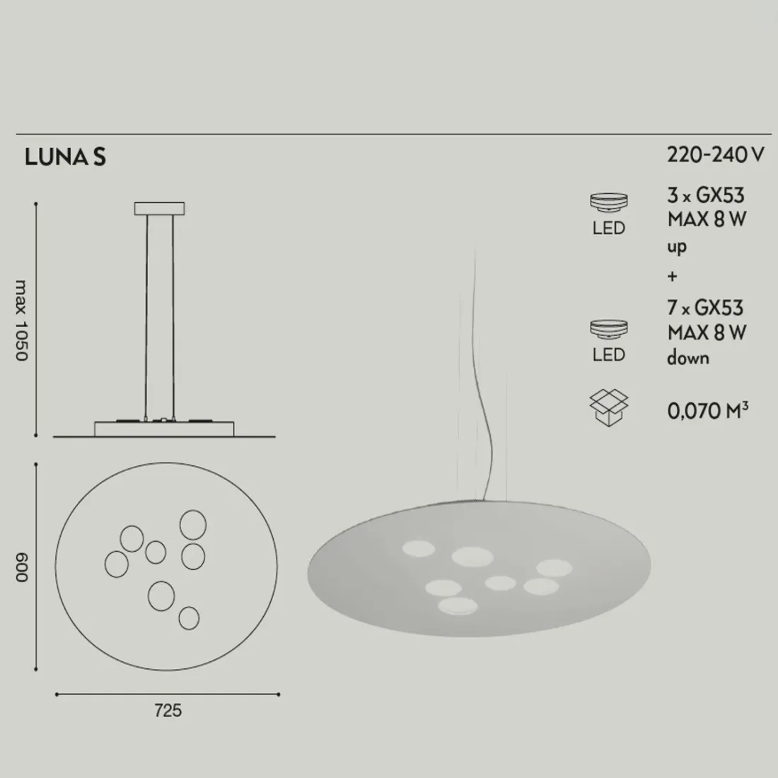 Sospensione GE-LUNA S GX53 LED biemissione alluminio bianco opaco tortora lampadario moderno interno