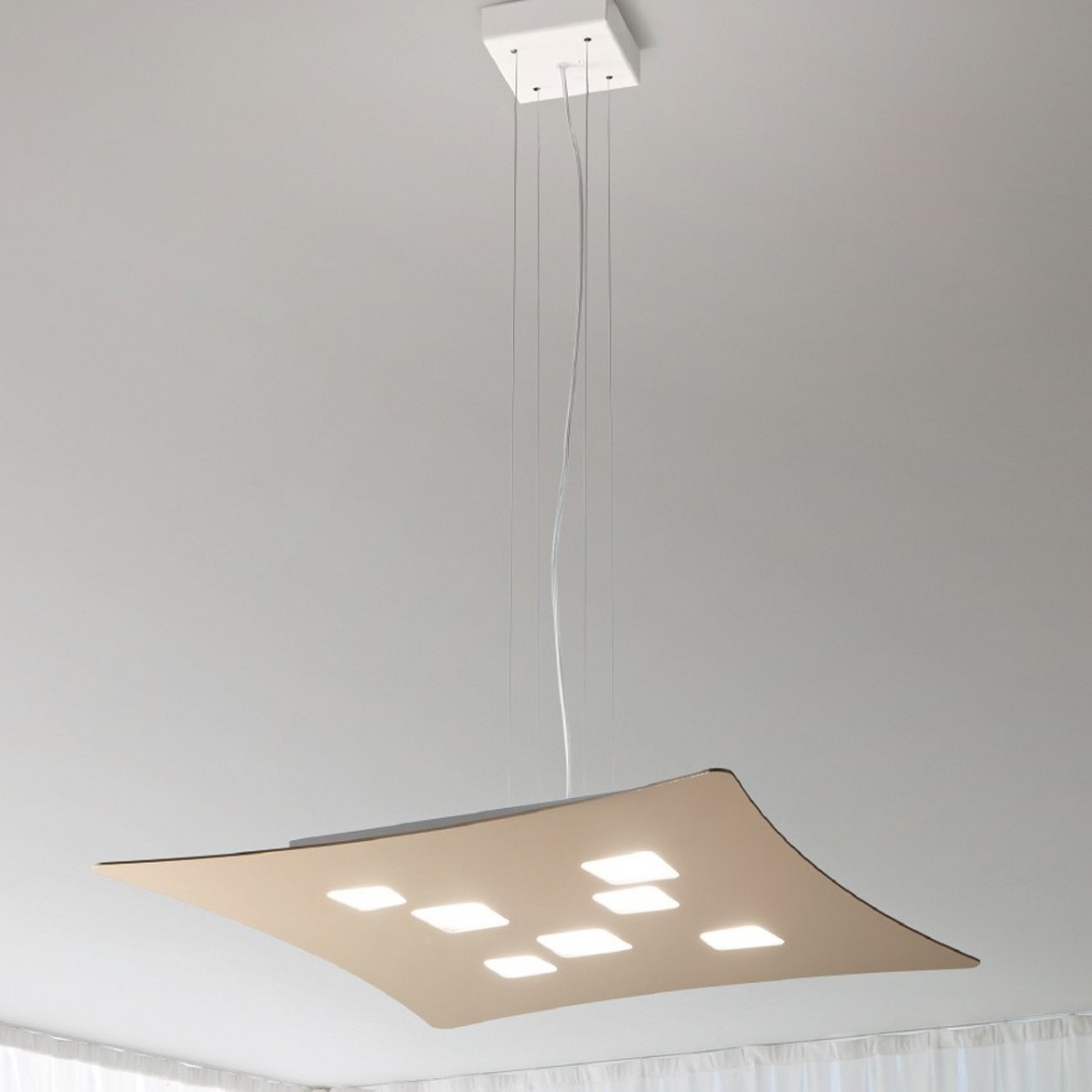 Suspension GE-ISOTTA S GX53 LED 69X62 bi-émission aluminium mat tourterelle blanche lustre intérieur moderne