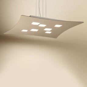 Suspension GE-ISOTTA S GX53 LED 69X62 bi-émission aluminium mat tourterelle blanche lustre intérieur moderne