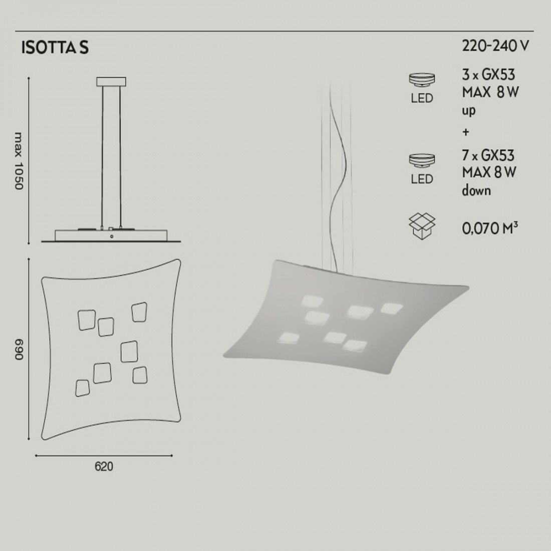 Sospensione GE-ISOTTA S GX53 LED 69X62 biemissione alluminio bianco opaco tortora lampadario moderno interno