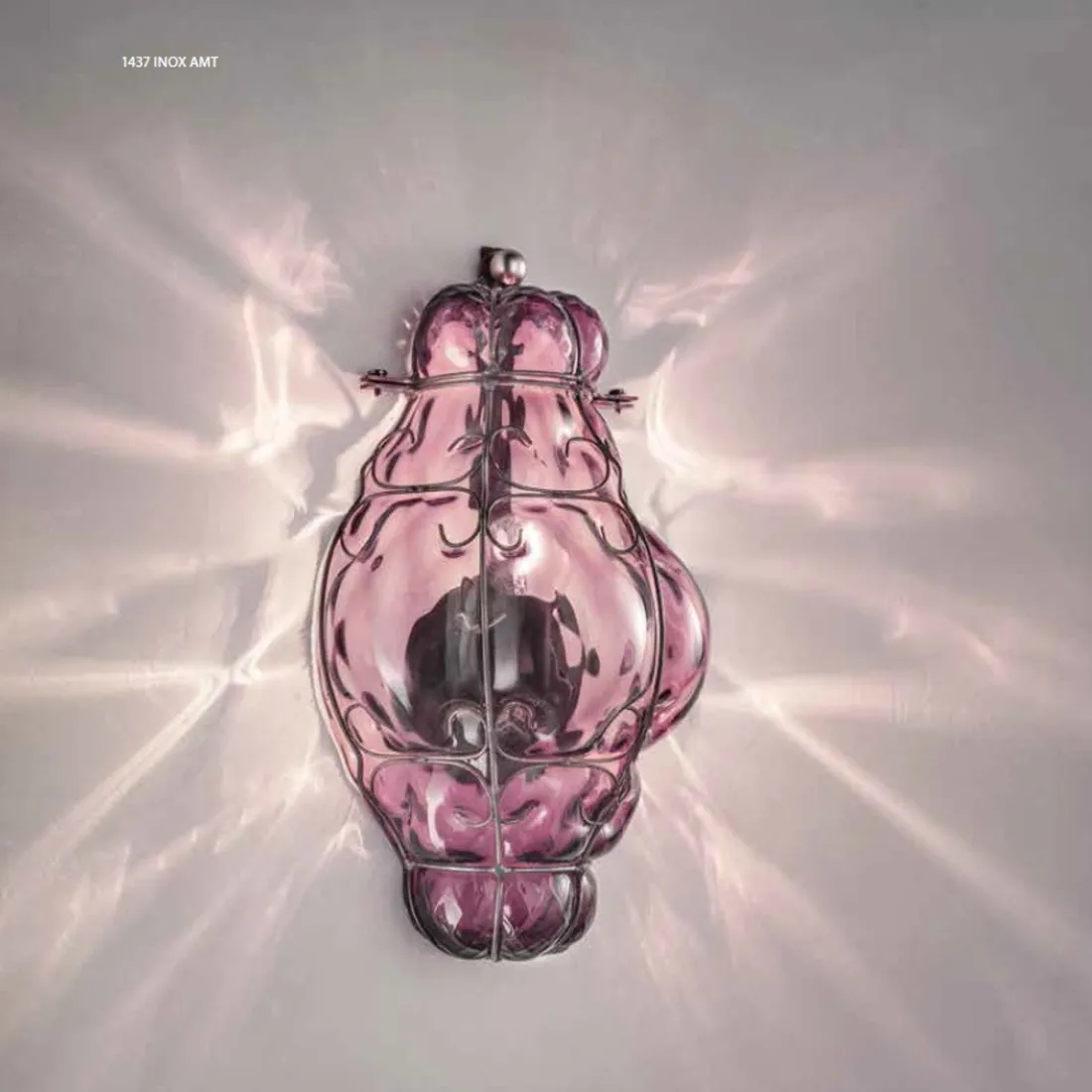 Applique SY-TIEPOLO 1437 E14 LED INOX acciaio lampada parete classico vetro soffiato murano interno