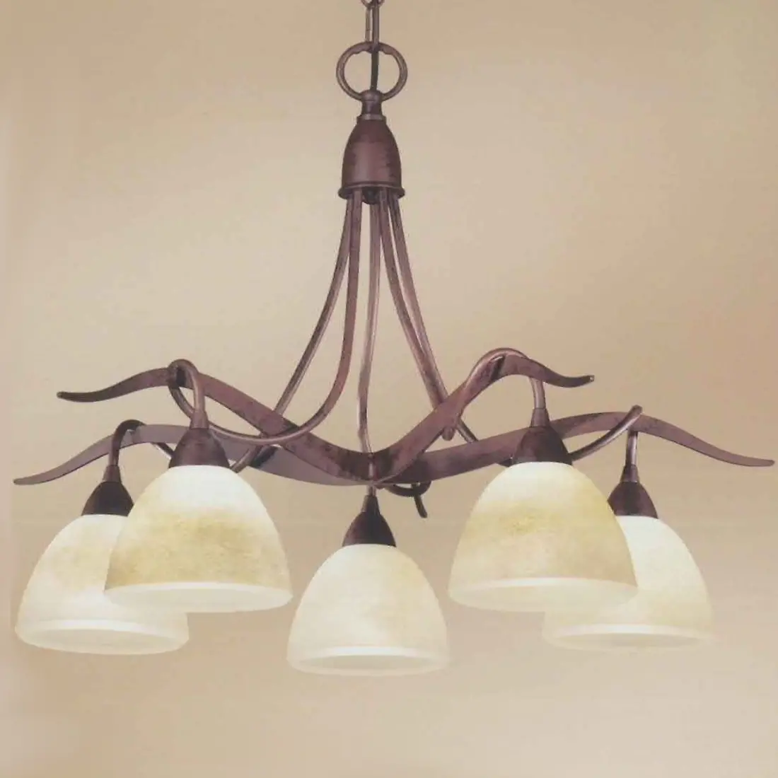 Lampadario LM-4280 5 E14 LED classica rustica sospensione metallo vetro invecchiato interni