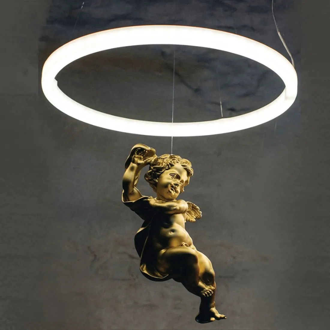 Lustre EM-COSCIENZA CL1498 10W LED 2650LM 3000 ° K blanc résine de polyméthacrylate de méthyle or anneau de module de suspension