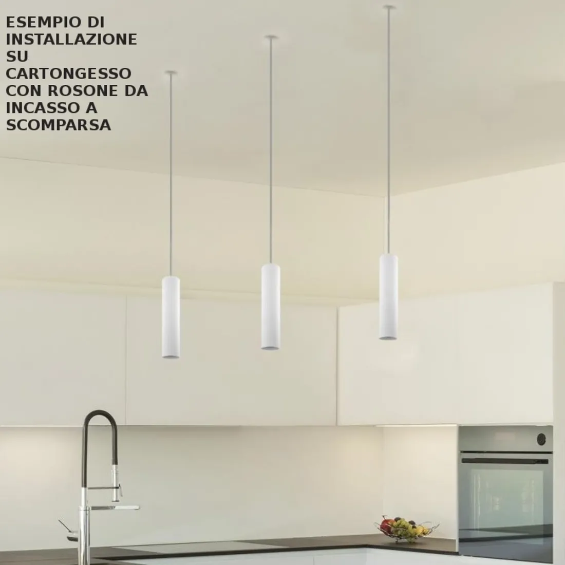 Sospensione BF-5503 B GU10 LED gesso bianco verniciabile lampadario cilindro interno IP20