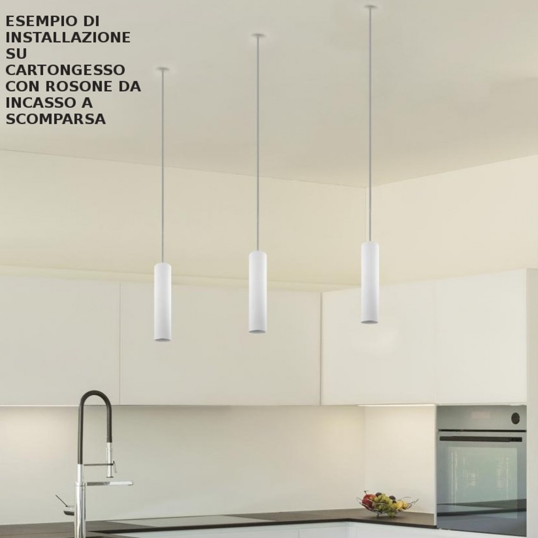 Sospensione BF-5503 B GU10 LED gesso bianco verniciabile lampadario cilindro interno IP20