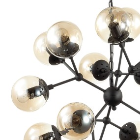 ID-KEPLER SP18 162478 Lustre LED E27 en métal noir mat, verre soufflé transparent ambre, suspension intérieure classique