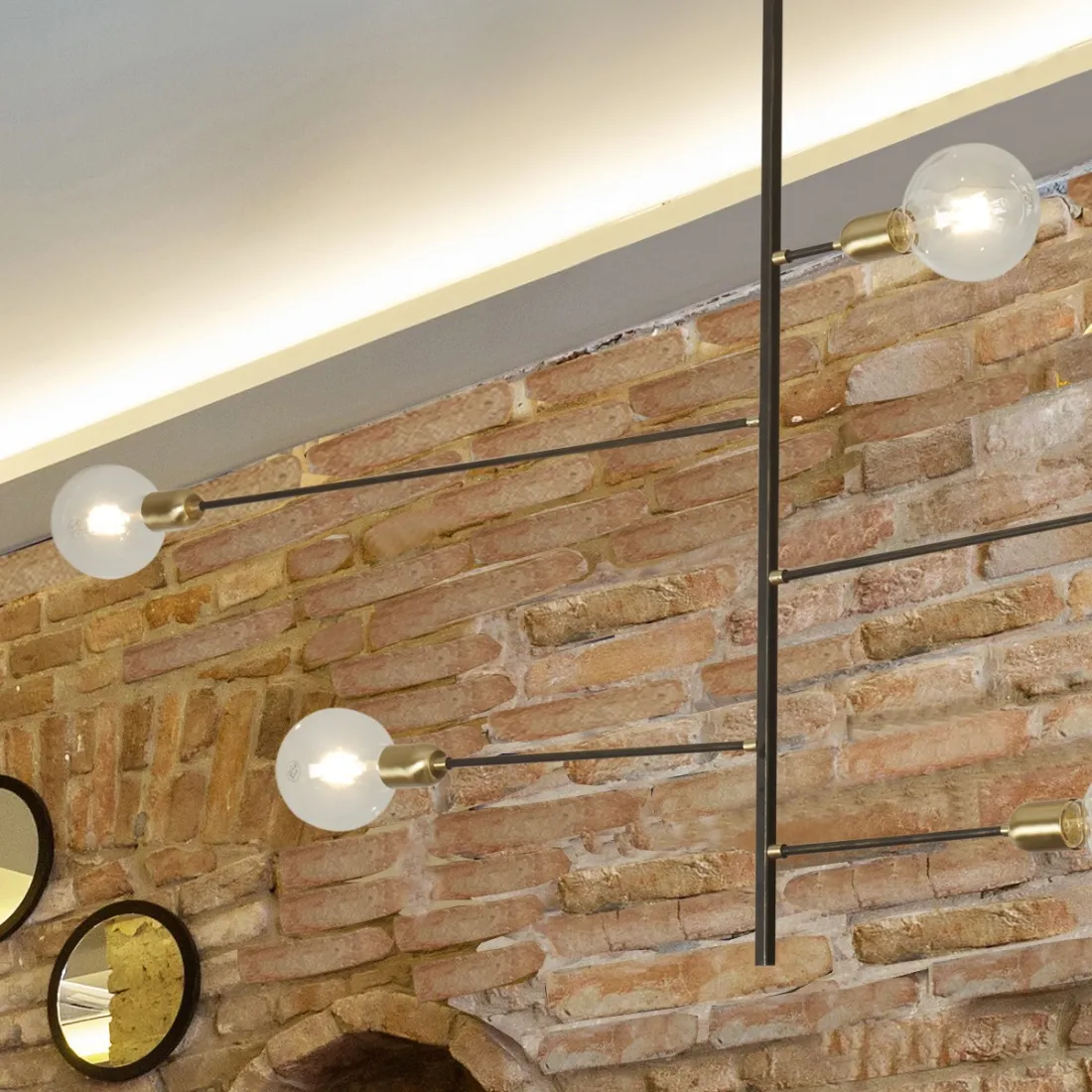 Sospensione GB-AGO' 103 75 E27 LED ottone metallo marrone avorio dorato lampadario multiluce rustico classico interno