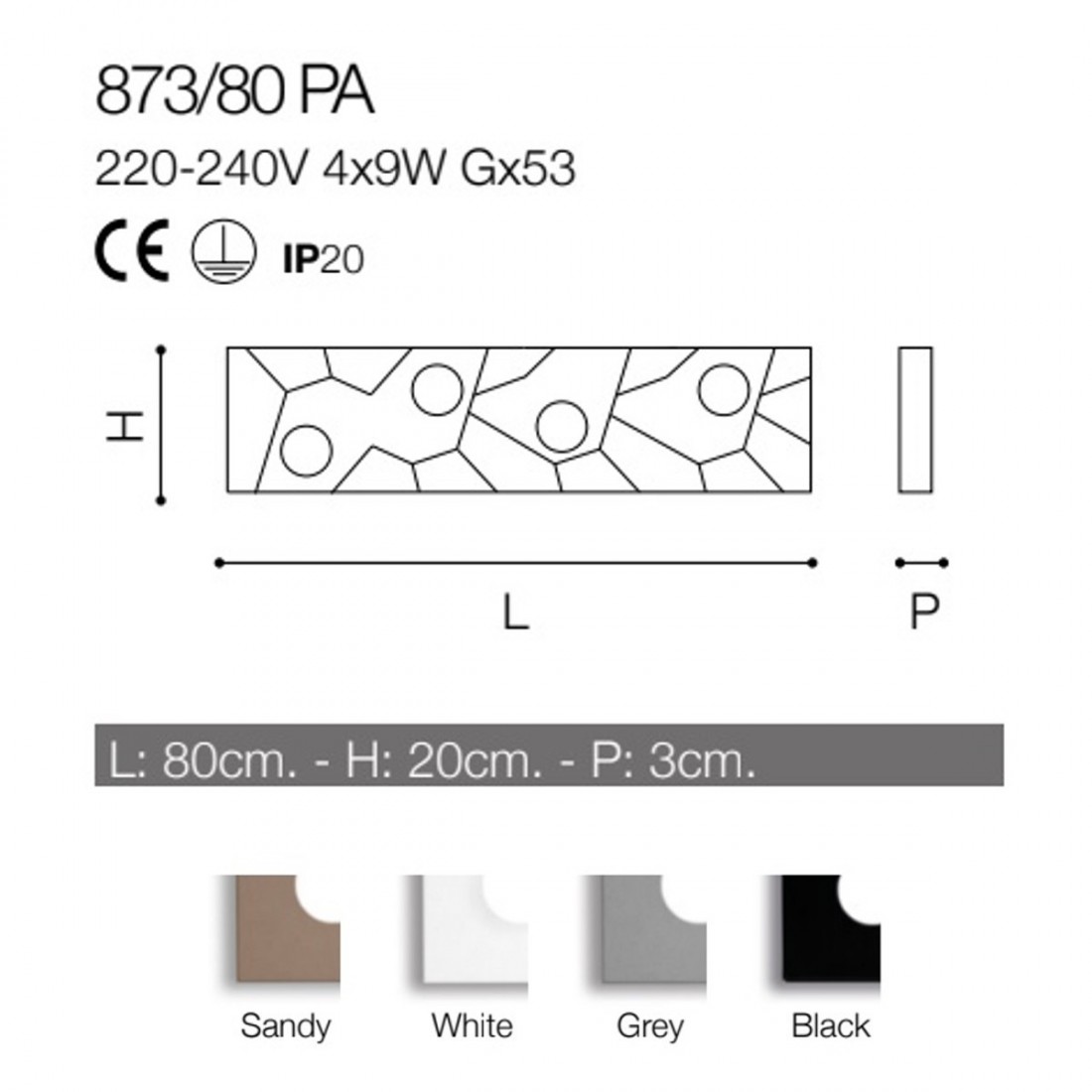 CO-STREET SYSTEM 873 80PA 9W GX53 plafonnier LED métal sable noir blanc gris lampe plafond intérieur rectangulaire