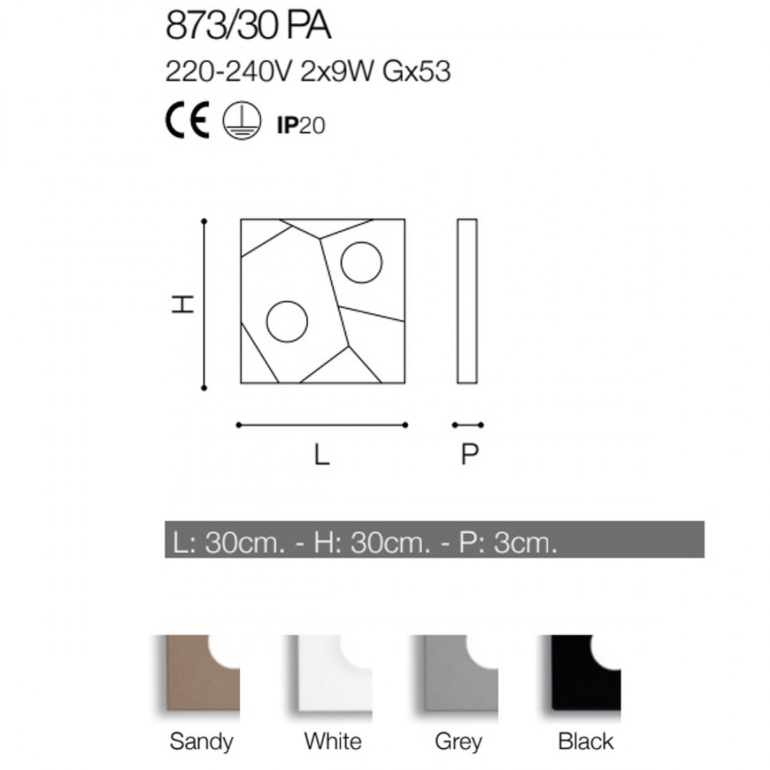 CO-STREET SYSTEM 873 30PA 9W GX53 plafonnier LED métal sable noir blanc gris carré plafonnier intérieur