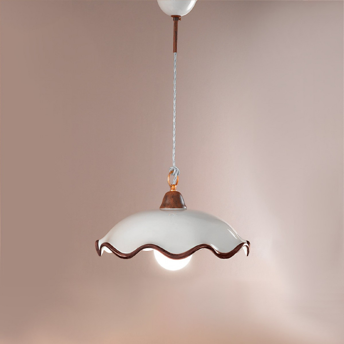 Lampadario DP-CHIARA SP 18CM E27 Led sospensione ceramica piatto ondulato classico rustico interno