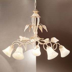 DP-TOSCA S5 E14 LED lustre bruni fer blanc cloche verre classique suspension florale