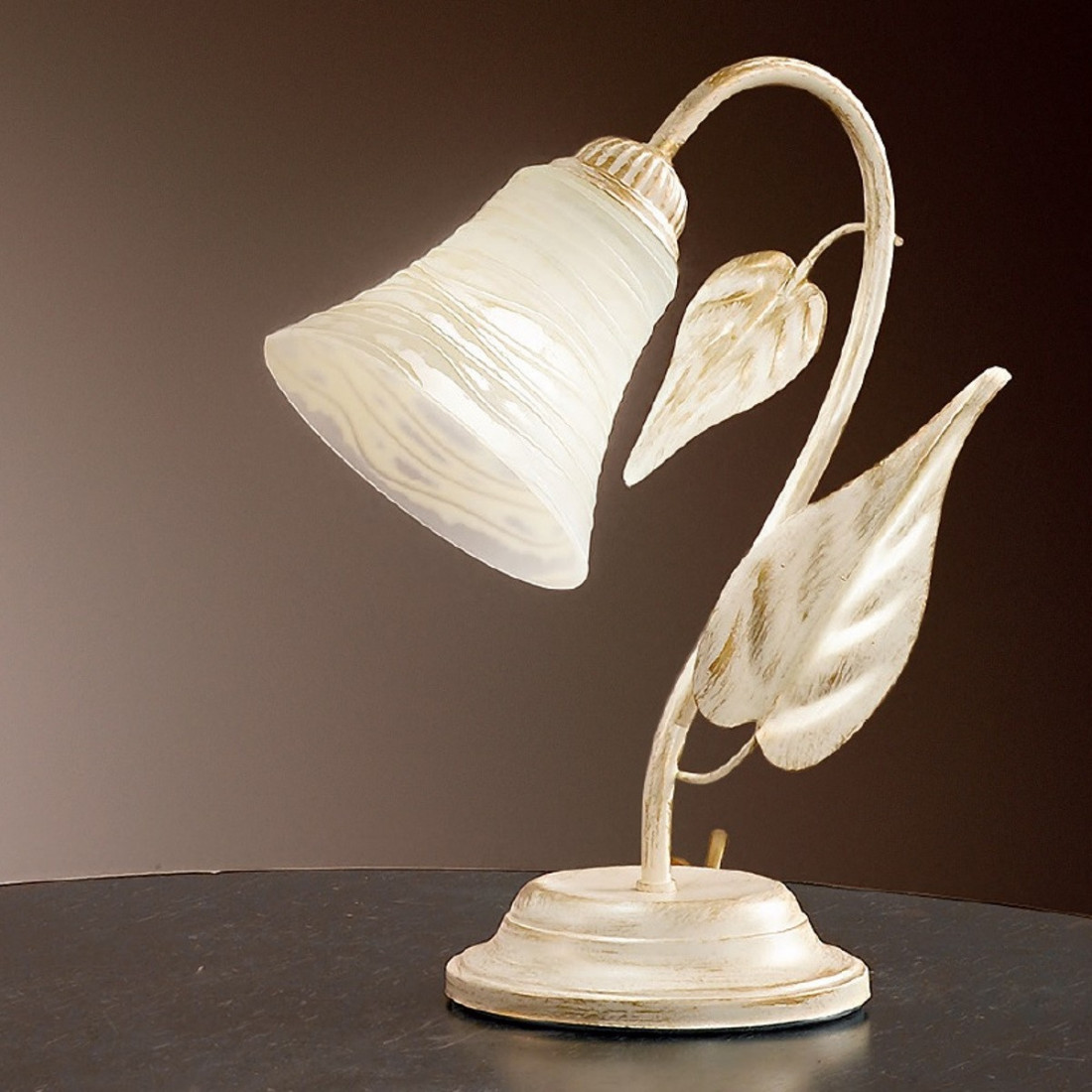 DP-TOSCA L E14 abat-jour LED lampe de table à fleurs classique en verre de fer blanc bruni