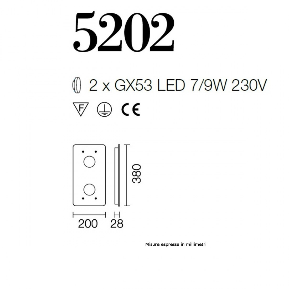Applique SV-INCOLOR 5202 GX53 LED 9W vetro colorato rettangolare lampada parete soffitto modena interno