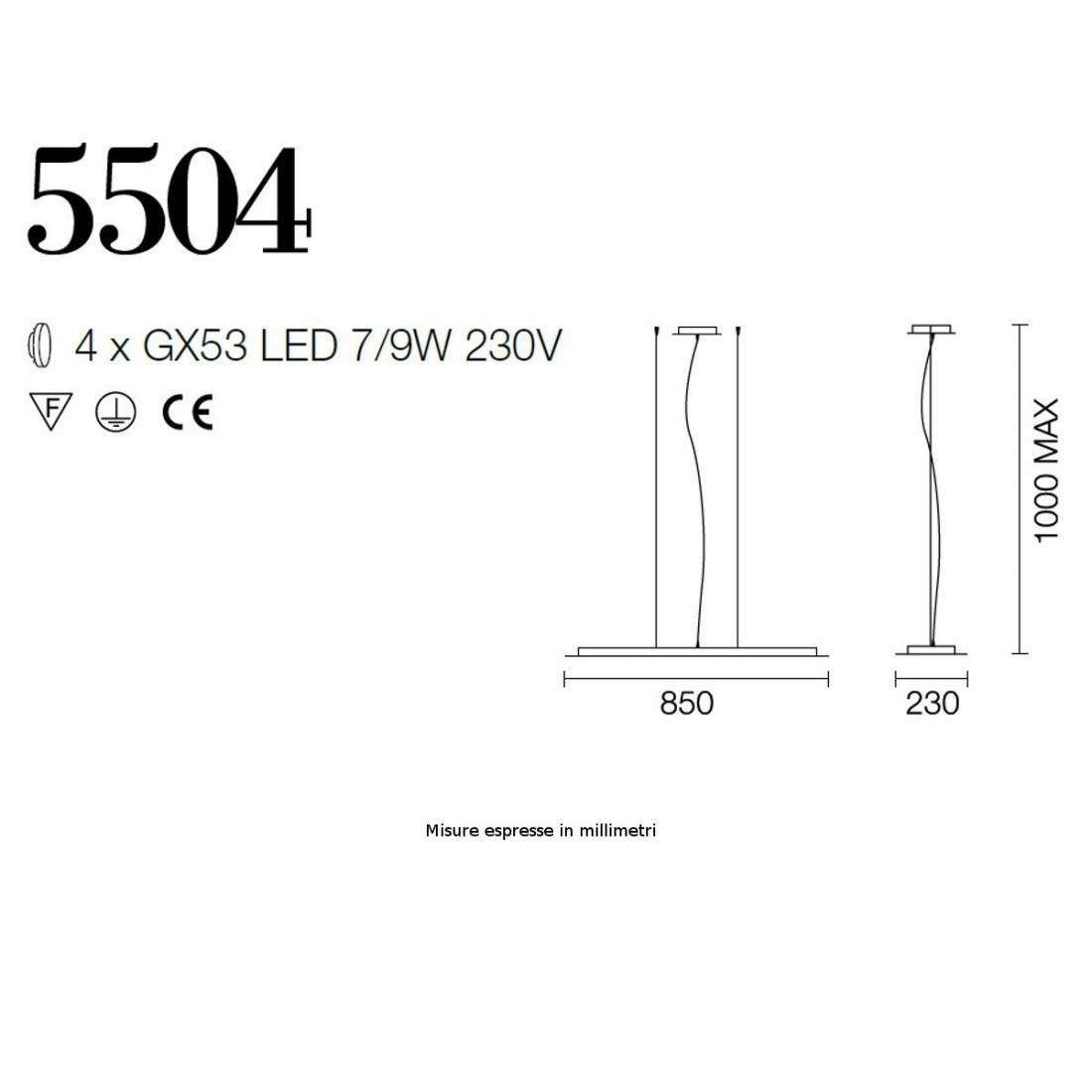 Sospensione SV-INCOLOR GX53 LED 85cm vetro colorato rettangolare lampadario modeno multiluce interno