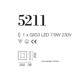 Applique SV-OFFCOLOR 5211 GX53 LED vetro colorato lampada parete quadrata moderna interno