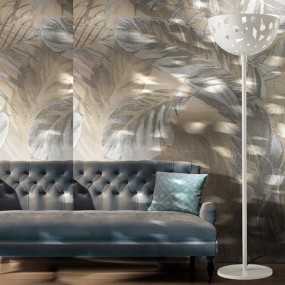 Moderne Stehleuchte Illuminando GEO TE C2 LED, weiß sandfarbenes Metall, Halbkugel, perforiert, E27, H178