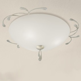 LM-1910 PL Deckenlampe 40CM E27 LED cremeweißes Glas klassische runde Deckenlampe aus elfenbeinbraunem Metall