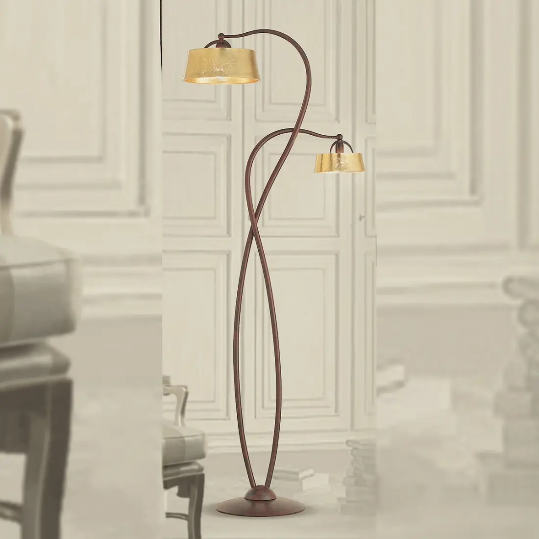 Piantana LM-1895 2P E27 E14 LED lampada terra classica vetro decorato interno