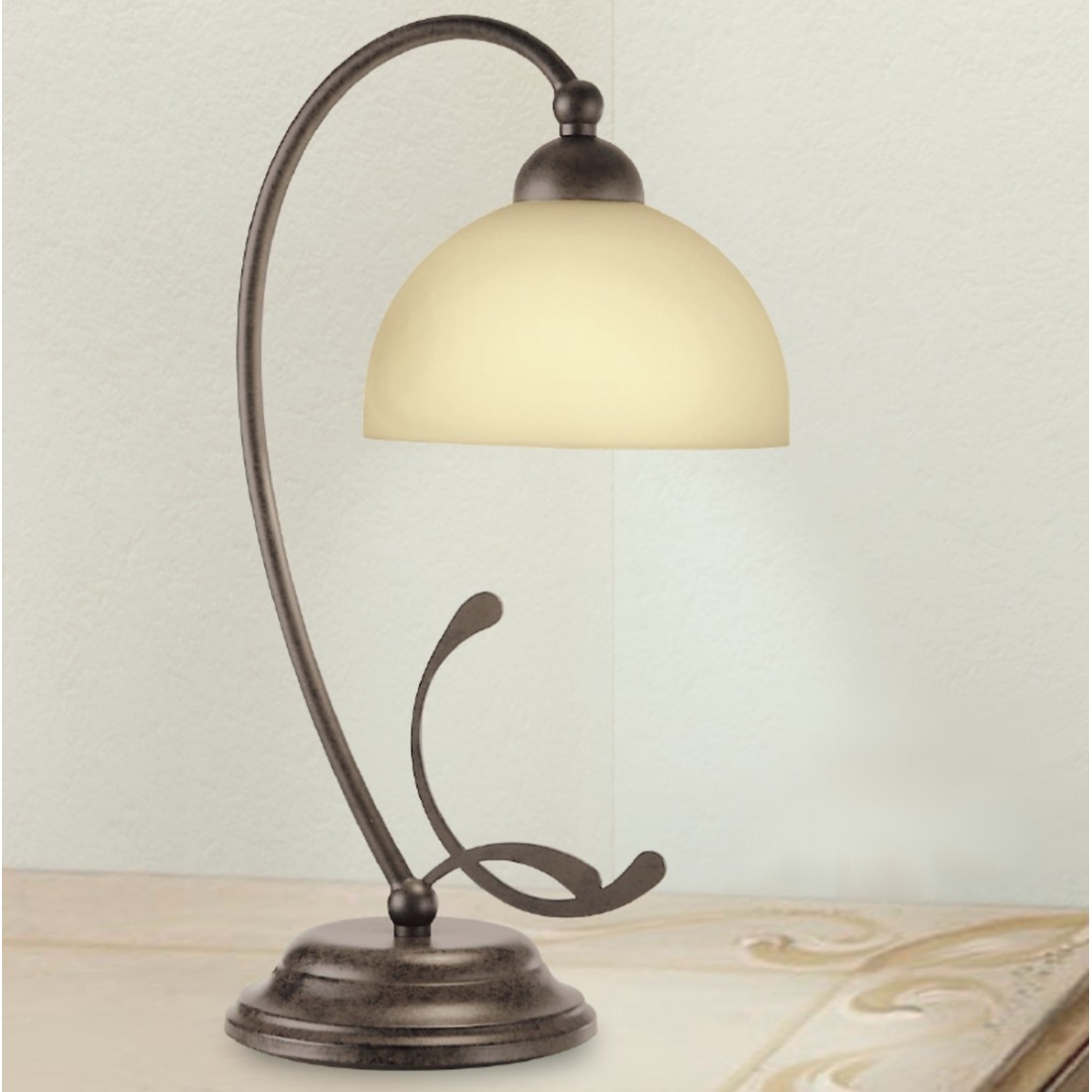 Abat-jour LM-1910 E14 40W lampada tavolo classica metallo vetro interno