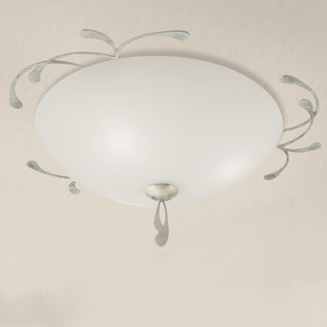 Plafoniera LM-1910 PL 40 E27 LED vetro bianco o crema lampada soffitto tonda classica metallo marrone avorio