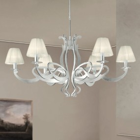 Lustre LM-2000 6 E14 classique LED abat-jour métal organza suspension interne