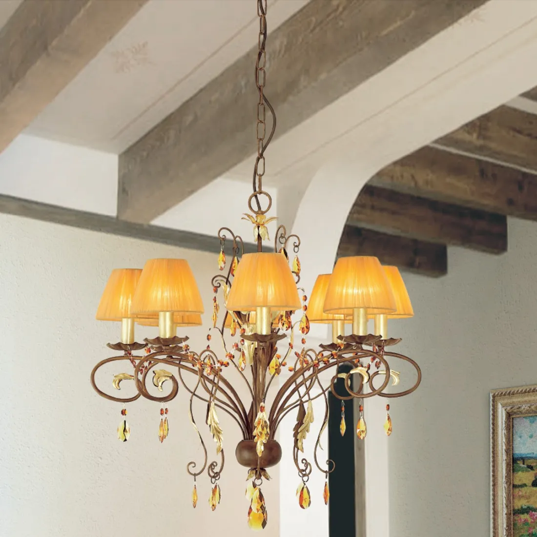 Suspension LM-1860 E14 LED lustre classique en métal verre tissu organza intérieur