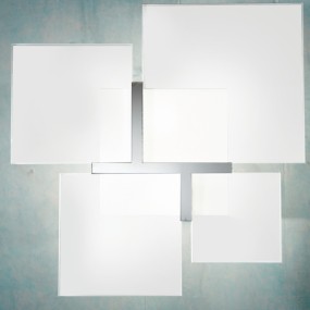 Plafoniera LM-QUADRIFOGLIO 8050 PL40 106x106CM E27 LED moderno vetro bianco satinato lampada soffitto quadrata interni