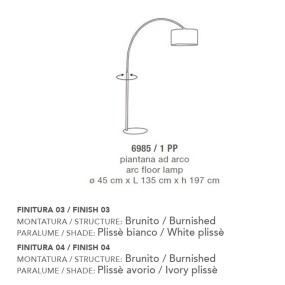 Piantana LM-6985 E27 LED piccola dimmerabile arco classica metallo tessuto plissettato lampada terra interni