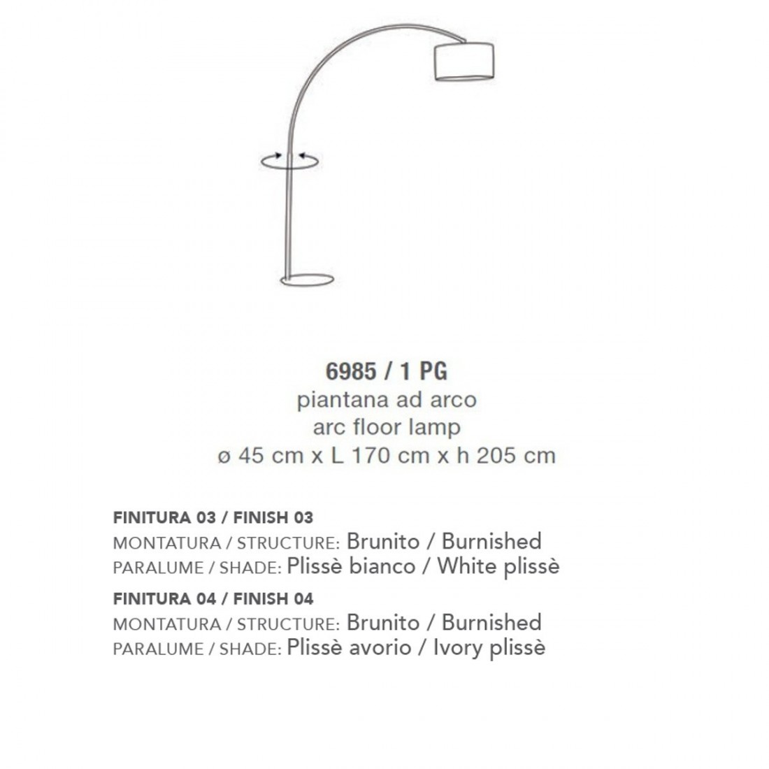 Piantana LM-6985 E27 LED grande dimmerabile arco classica metallo tessuto plissettato lampada terra interni