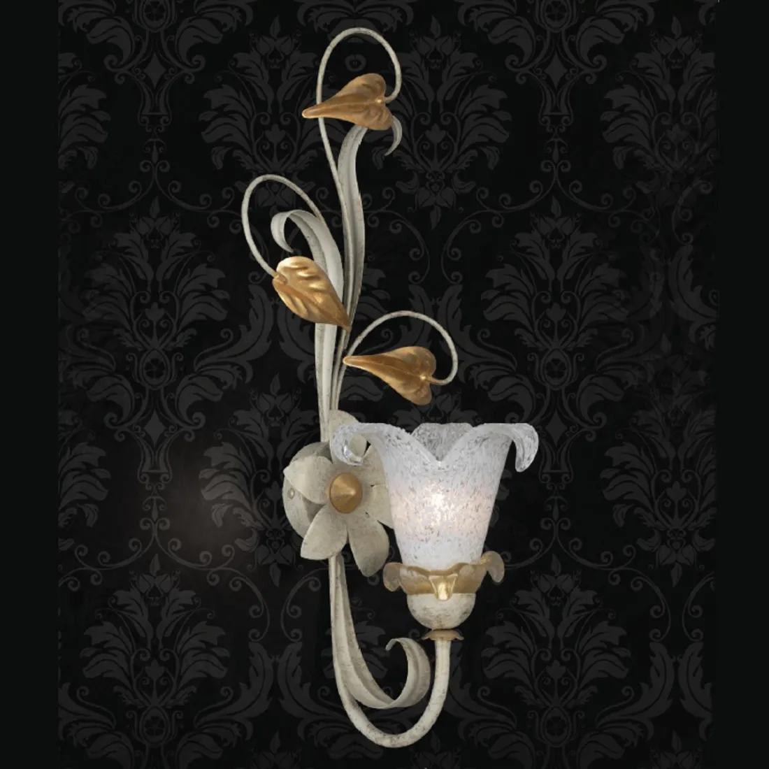 Applique LM-3850 1A E14 LED classica metallo avorio foglia oro argento vetro lampada parete floreale interni