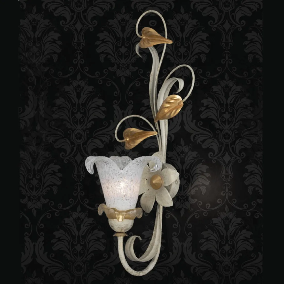 Applique LM-3850 1A E14 LED classica metallo avorio foglia oro argento vetro lampada parete floreale interni