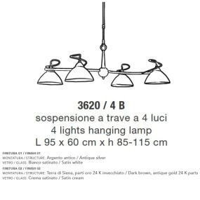 Lustre LM-3620 4B E14 LED verre argenté télescopique blanc antique suspension classique multi-lumière à l'intérieur