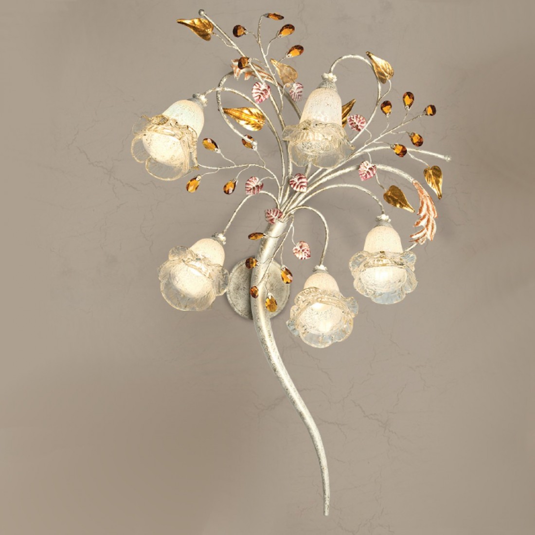 LM-4020 5A E14 LED applique murale floral en métal ivoire en verre de verre de Murano cristal lampe classique mur intérieur