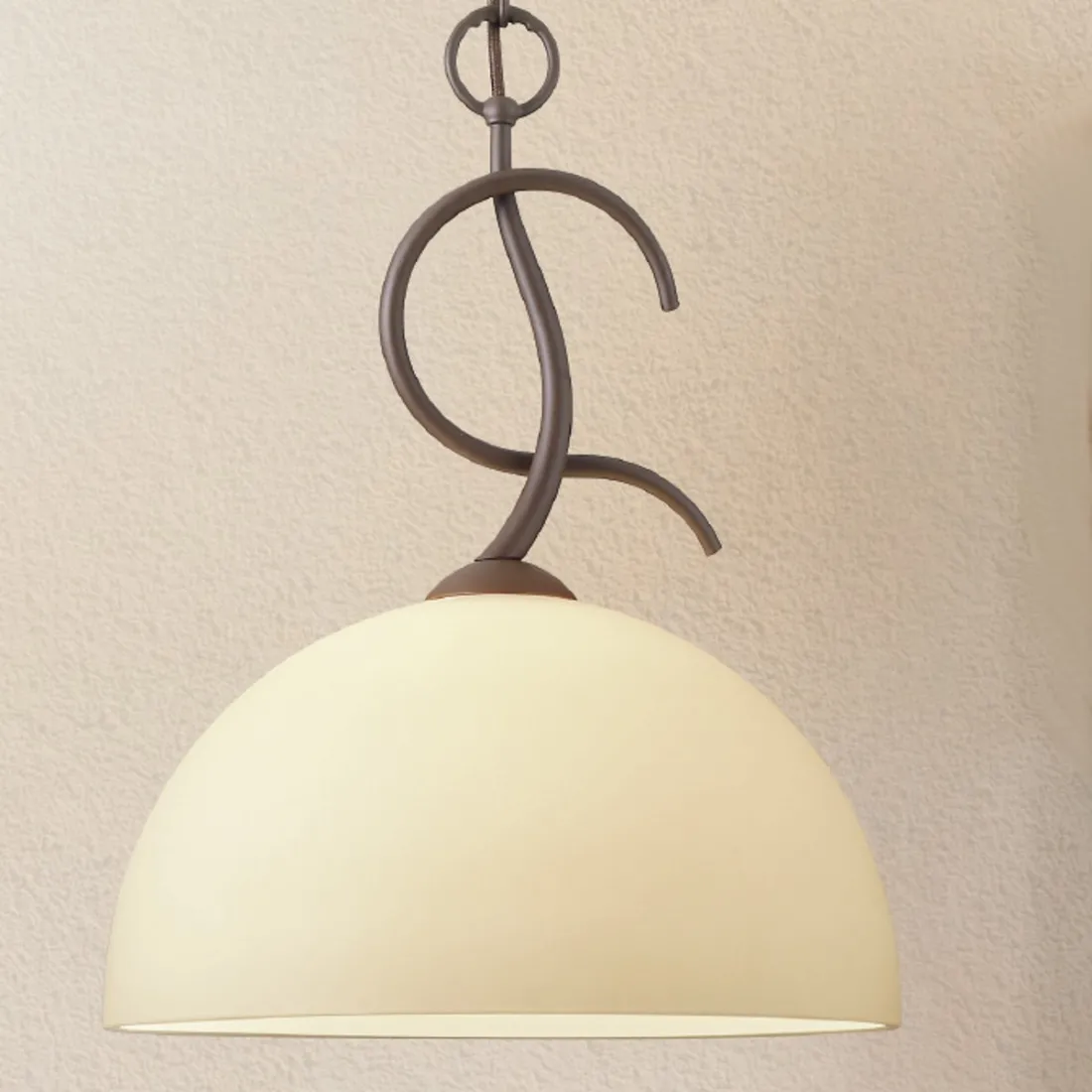 Sospensione LM-4240 1S E27 LED vetro cupola crema satinato metallo marrone lampadario classico interni