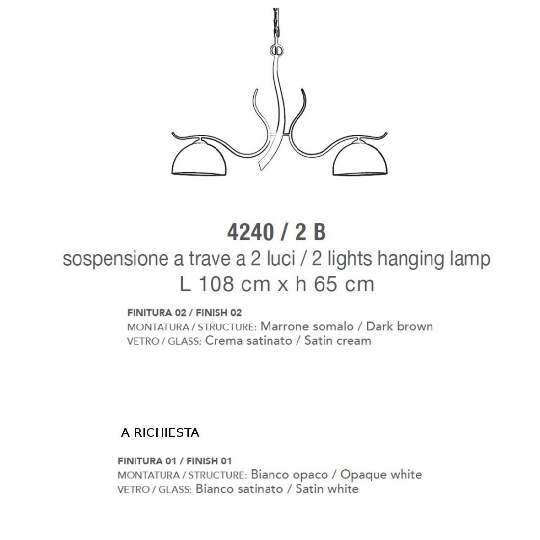 Bilanciere LM-4240 2B E27 LED vetro cupola crema satinato metallo marrone lampadario classico interni