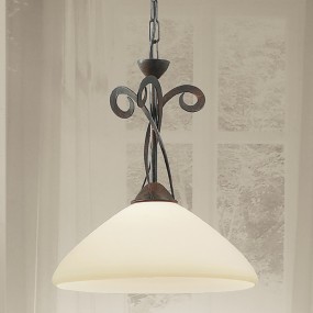 Lampadario LM-1945 1S E27 LED classico metallo bruno striato avorio dorato piatto vetro sospensione interni