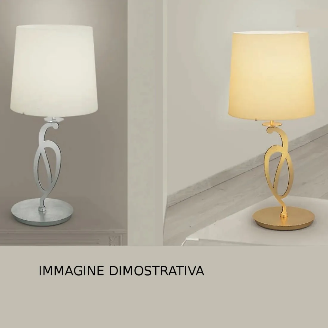 Abat-jour LM-2000 1LT E27 100W vetro soffiato bianco lampada tavolo classica metallo decorato interno