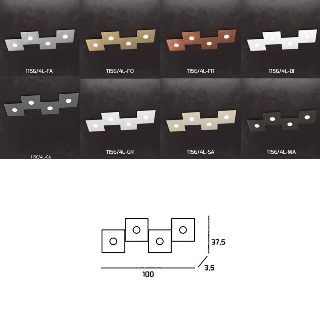 Plafoniera TP-ECCENTRIC 1156 4L GX53 LED metallo quadrato lampada parete soffitto componibile moderna interno