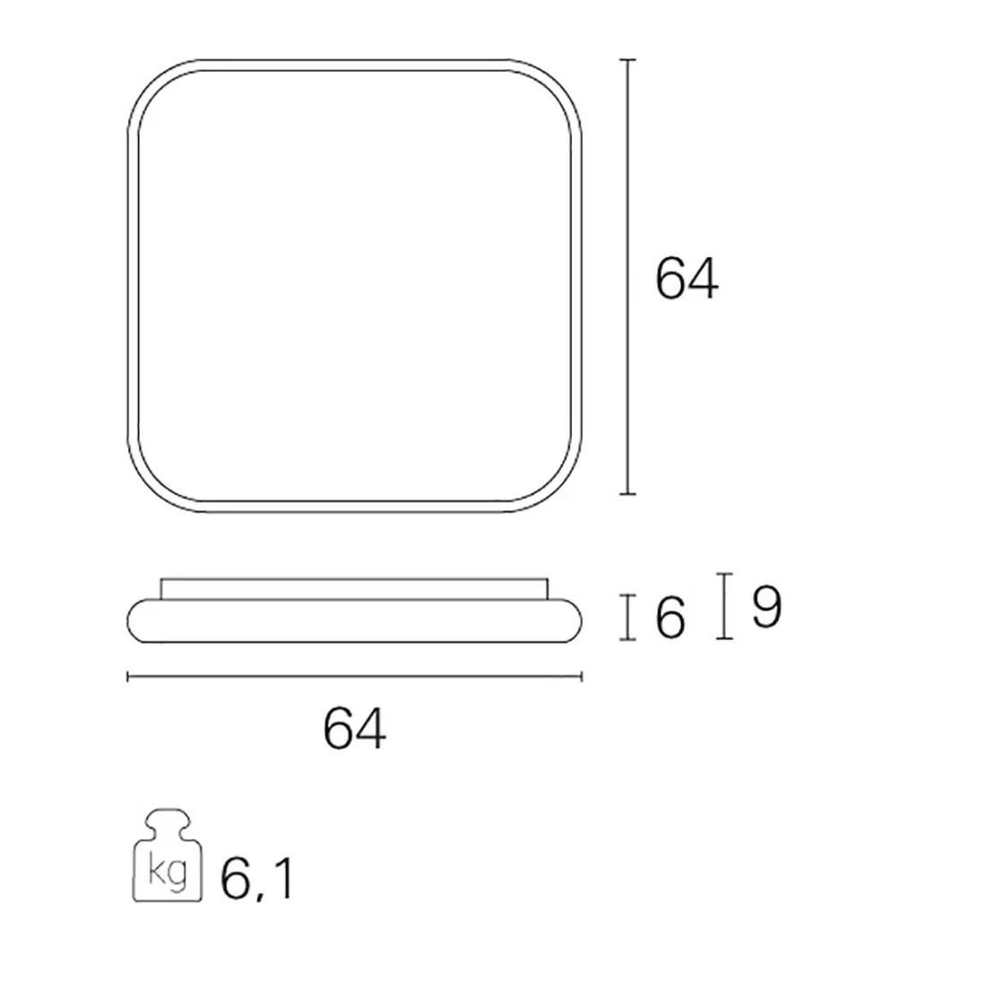 Plafonnier PN-DAMA 62W LED 4240LM 3000 ° K 64x64 aluminium blanc mat noir plafonnier carré intérieur