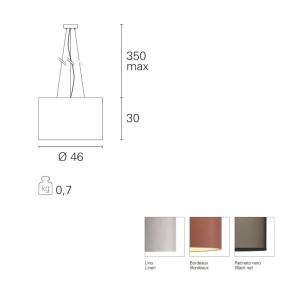 Sospensione PN-GIOVE E27 LED 46CM cilindro tessuto lino bordeaux nero lampadario moderno interno