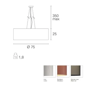 Suspension PN-GIOVE E27 LED 75CM cylindre tissu lin bordeaux noir lustre intérieur moderne