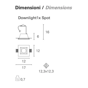 Faretto incasso PN-PRIAMO INC1501 GU5.3 LED gesso bianco verniciabile quadrato controsoffitto interno IP20
