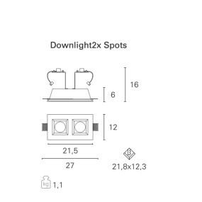 Spot encastrable PN-PRIAMO INC1503 GU5.3 LED plâtre blanc à peindre faux plafond intérieur IP20