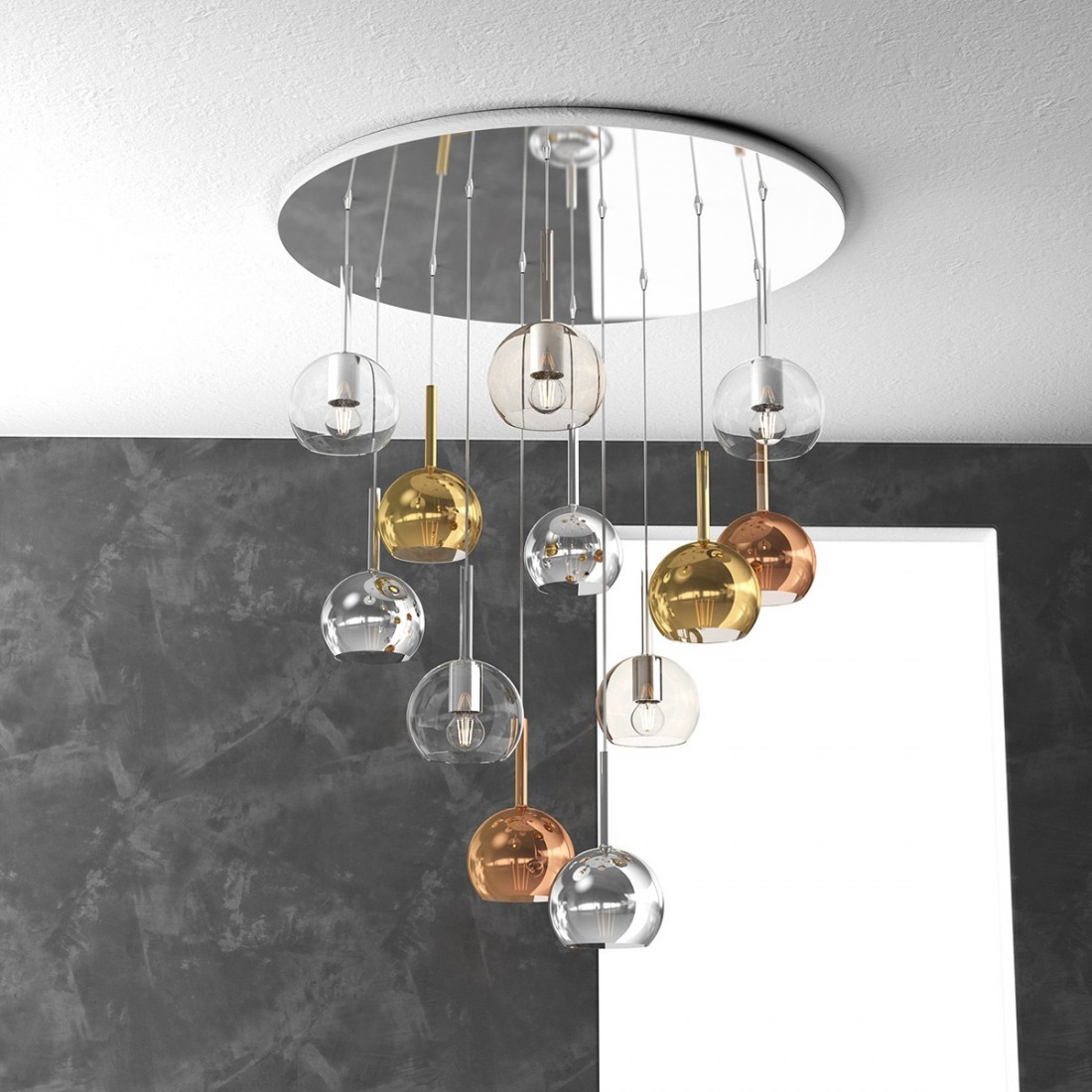 Lampadario TP-FUTURE S12 TP MC E27 LED vetro pirex soffiato colorato ampolla calate piastra moderno classico multiluce